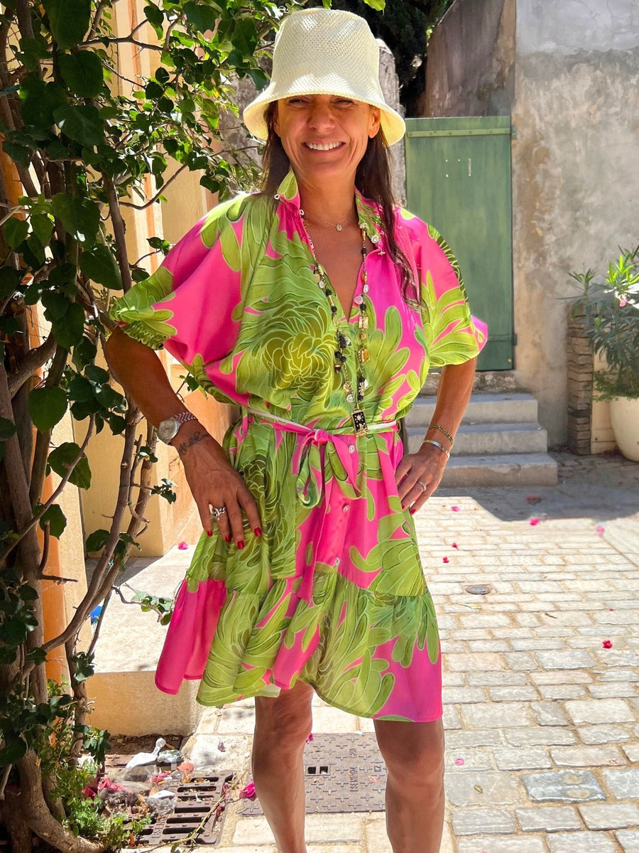 Robe Lou verte et rose