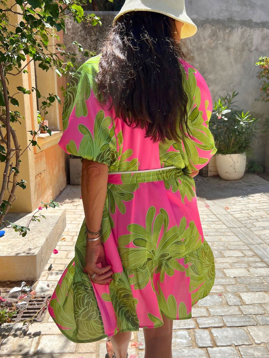 Robe Lou verte et rose