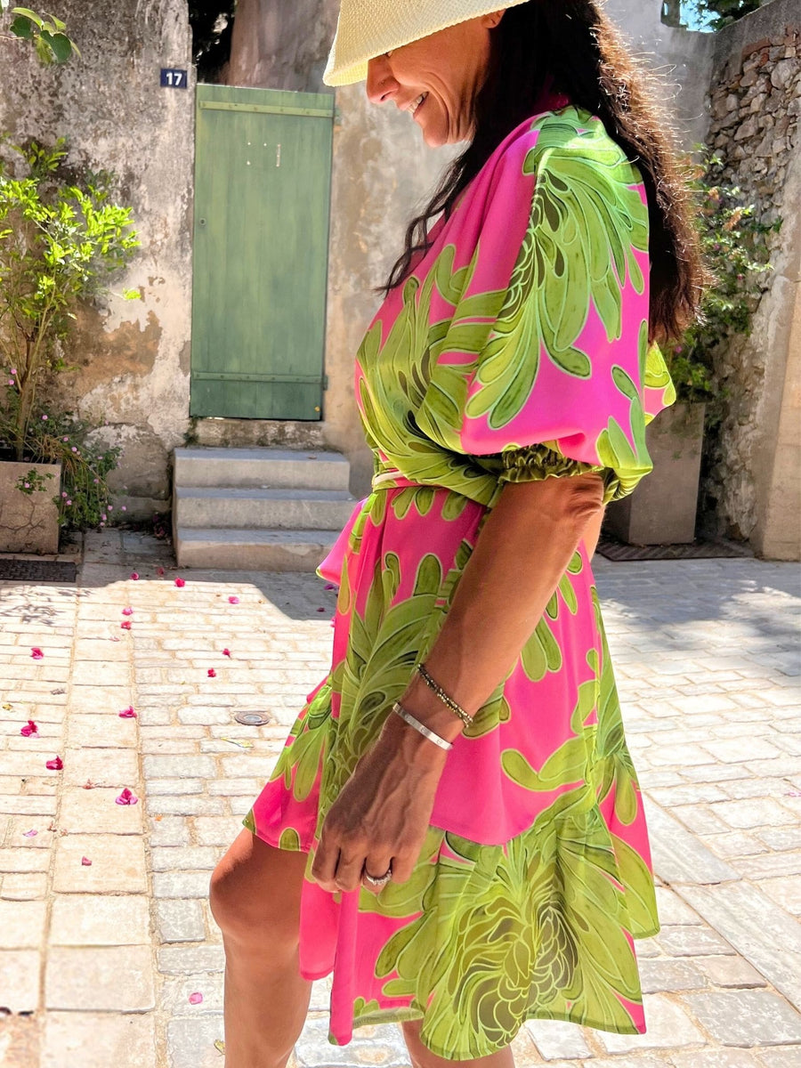 Robe Lou verte et rose